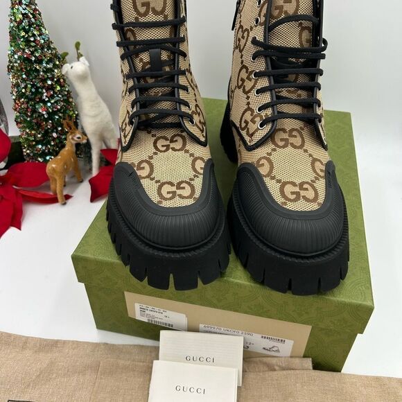 Men’s Gucci maxi GG logo combat boots size 12.5 made in Italy - Picture 2 of 10